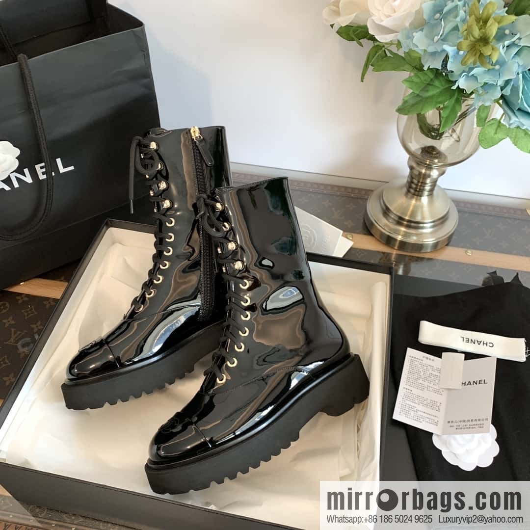 CHANEL Xiaoxiang autumn and winter lace-up thick-soled locomotive boots