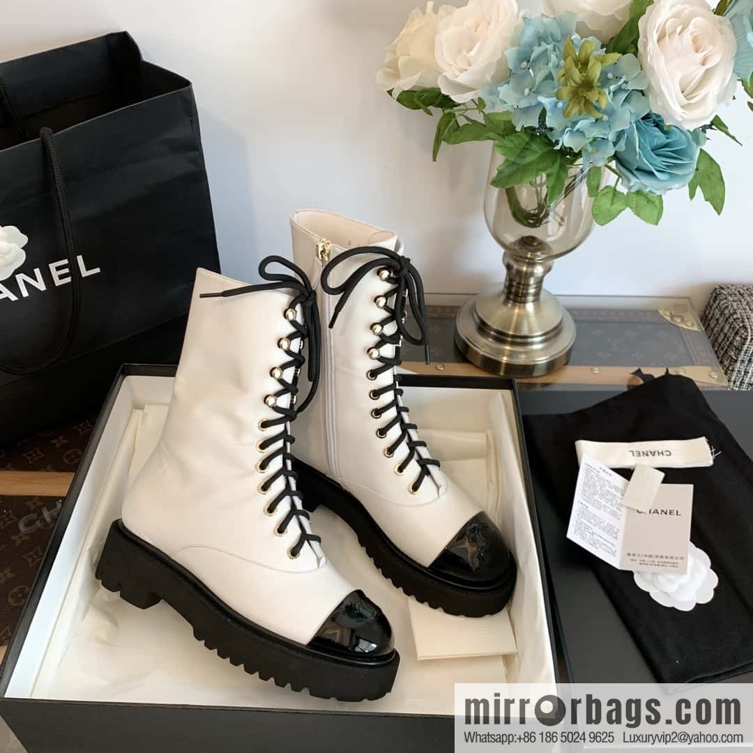 CHANEL Xiaoxiang autumn and winter lace-up thick-soled locomotive boots
