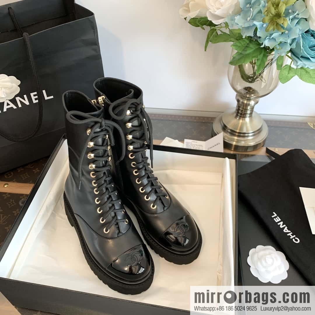 CHANEL Xiaoxiang autumn and winter lace-up thick-soled locomotive boots