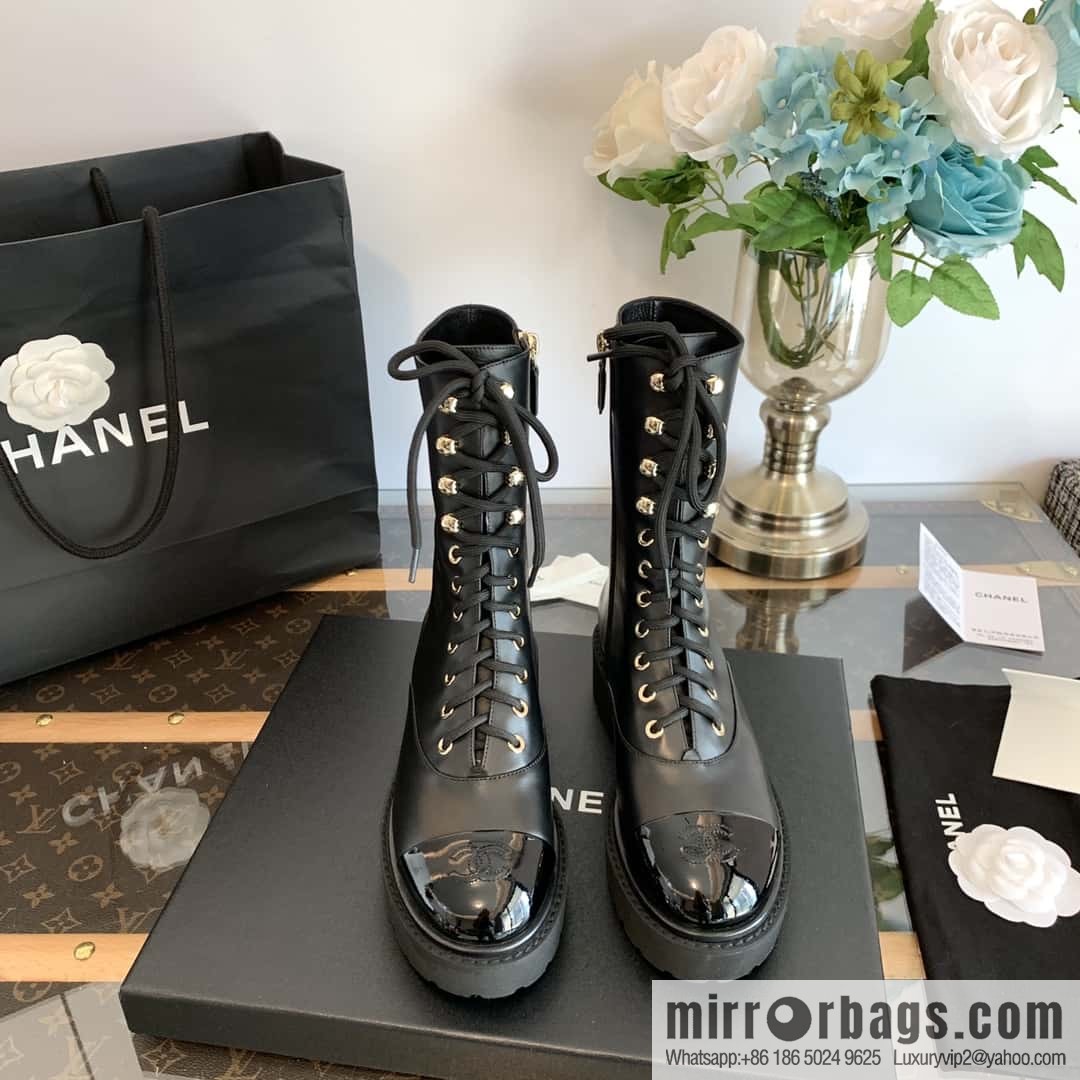 CHANEL Xiaoxiang autumn and winter lace-up thick-soled locomotive boots