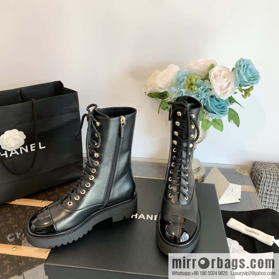 CHANEL Xiaoxiang autumn and winter lace-up thick-soled locomotive boots