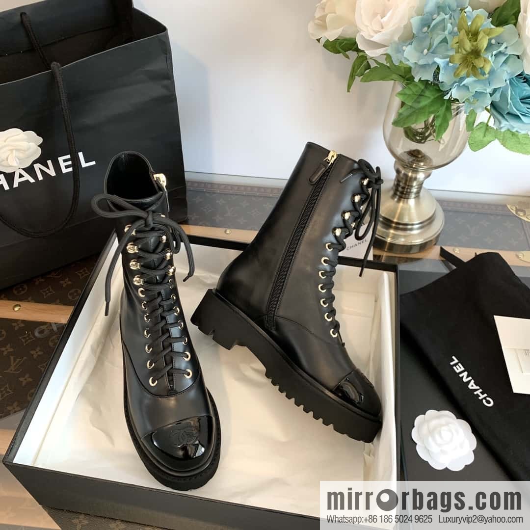 CHANEL Xiaoxiang autumn and winter lace-up thick-soled locomotive boots
