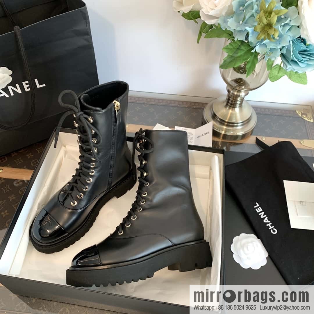 CHANEL Xiaoxiang autumn and winter lace-up thick-soled locomotive boots