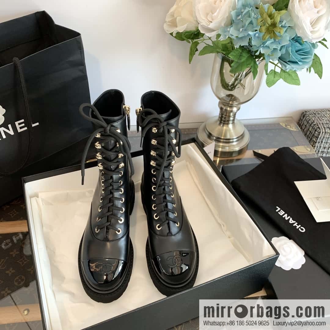 CHANEL Xiaoxiang autumn and winter lace-up thick-soled locomotive boots