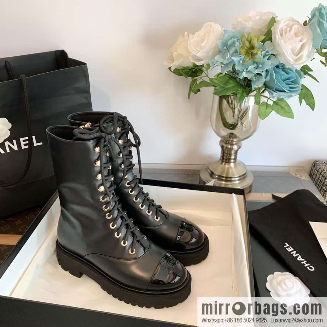 CHANEL Xiaoxiang autumn and winter lace-up thick-soled locomotive boots