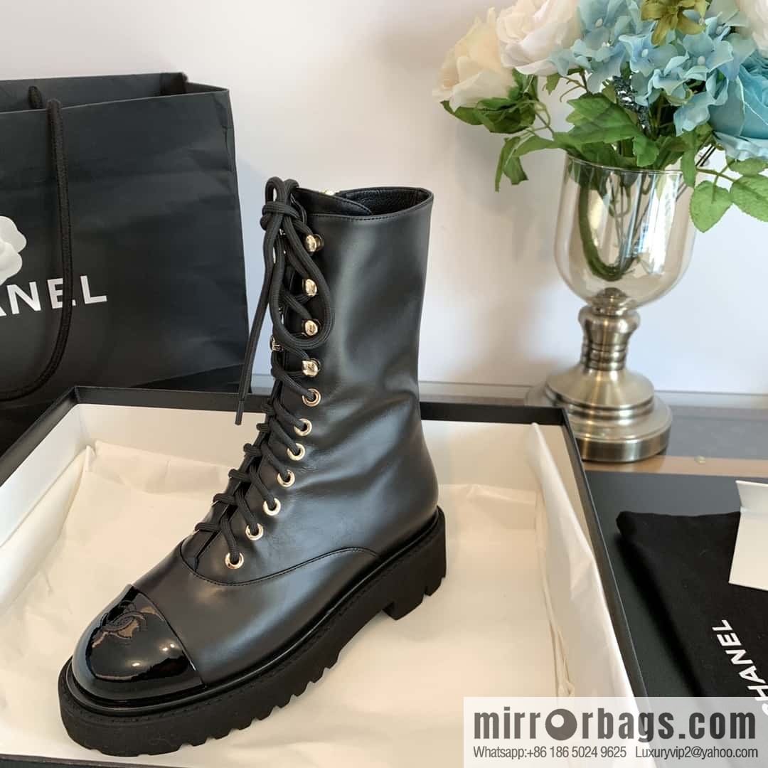 CHANEL Xiaoxiang autumn and winter lace-up thick-soled locomotive boots