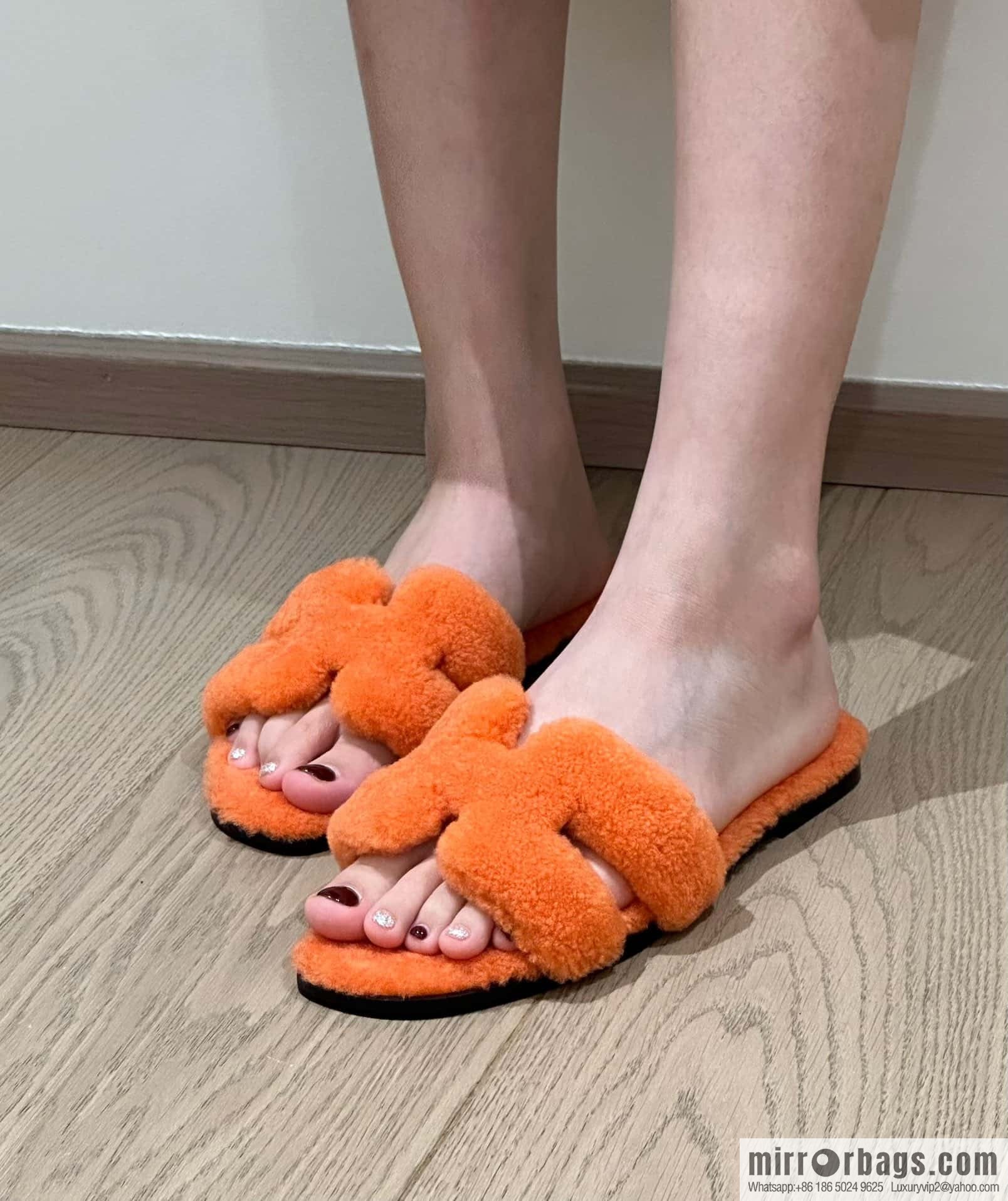 Hermès Lamb Fur H Slippers