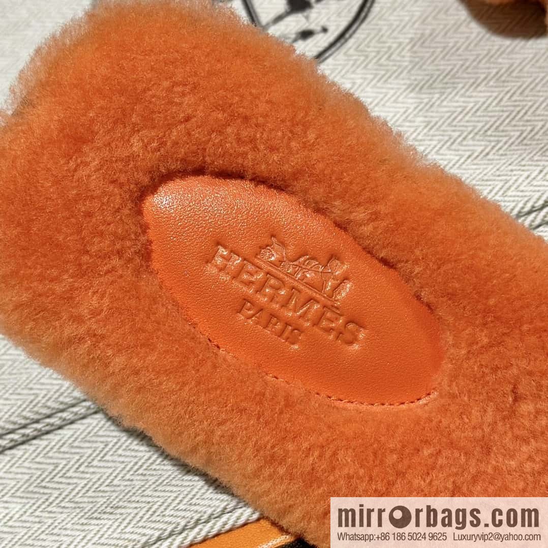 Hermès Lamb Fur H Slippers