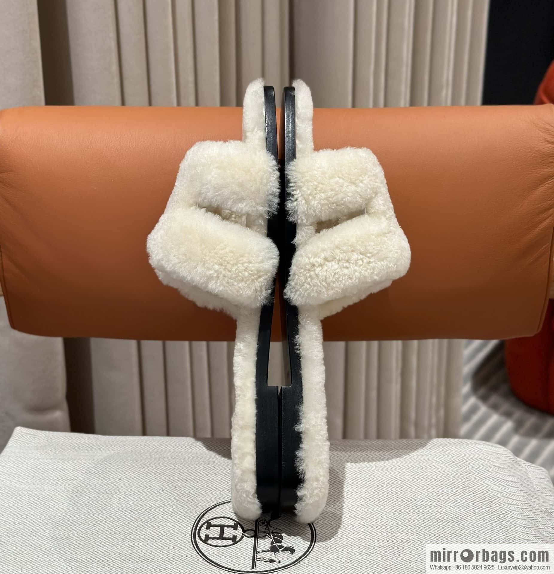 Hermès Lamb Fur H Slippers
