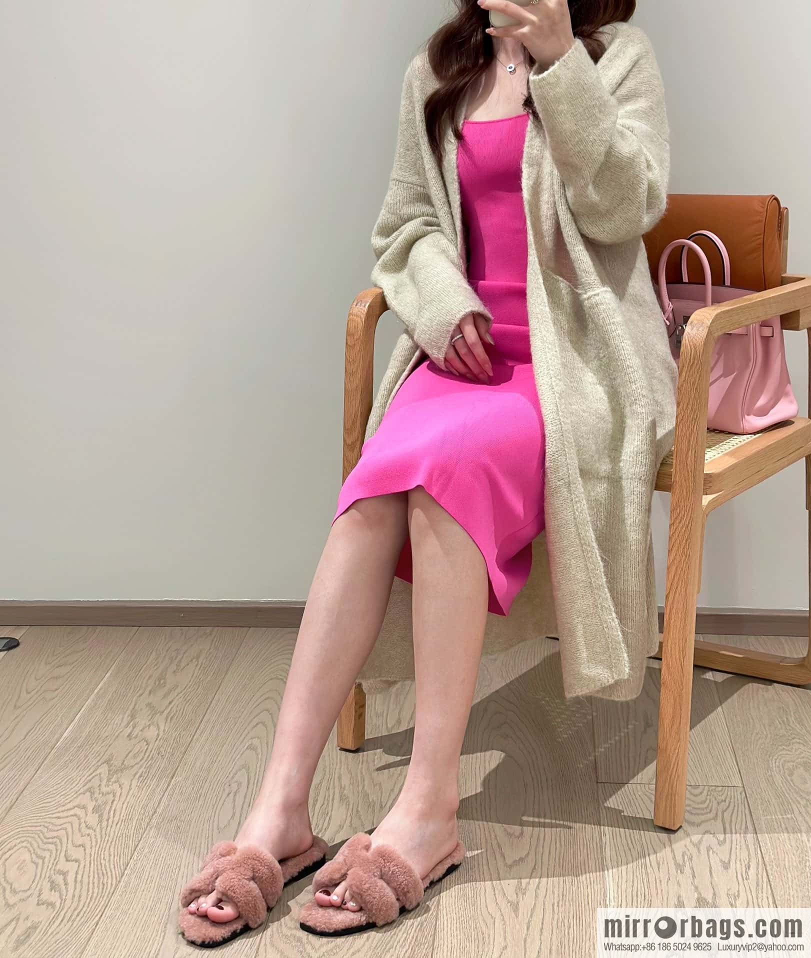 Hermès Lamb Fur H Slippers