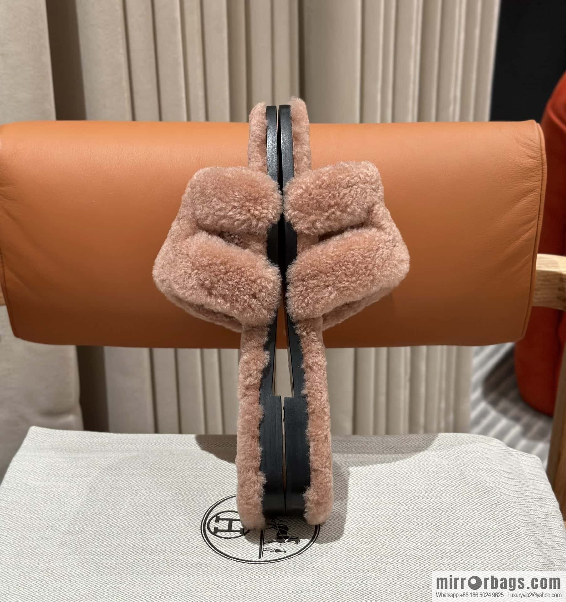 Hermès Lamb Fur H Slippers