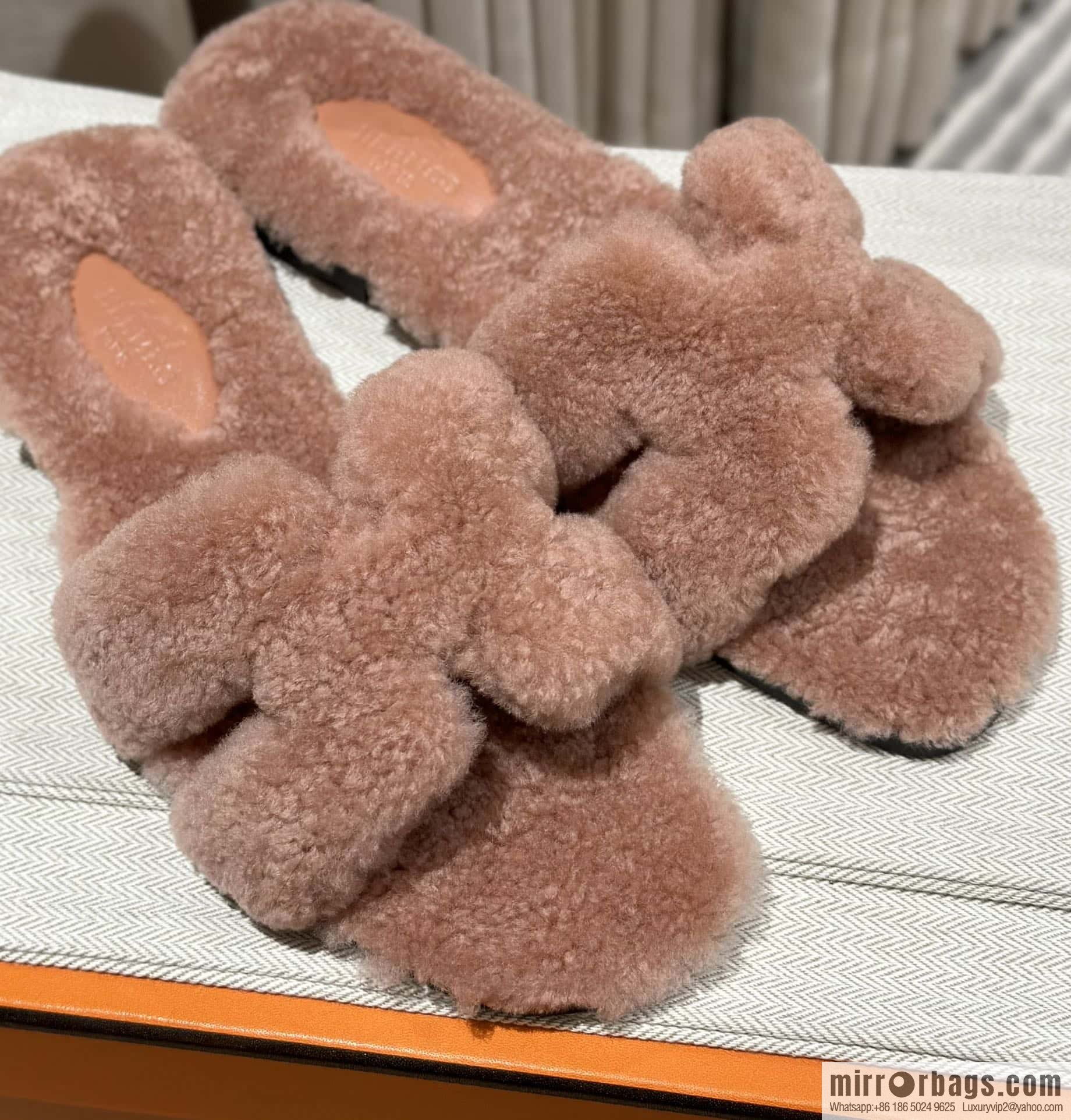 Hermès Lamb Fur H Slippers
