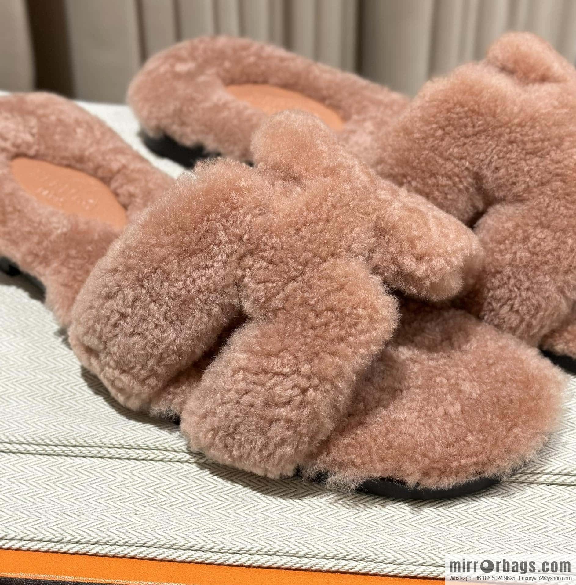 Hermès Lamb Fur H Slippers
