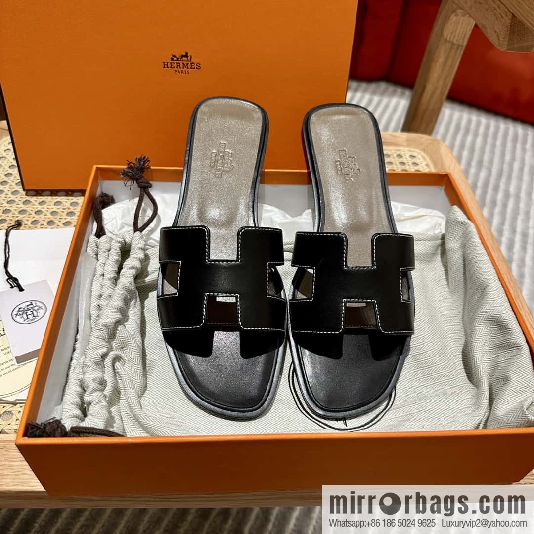 Hermès leather outsole H slippers