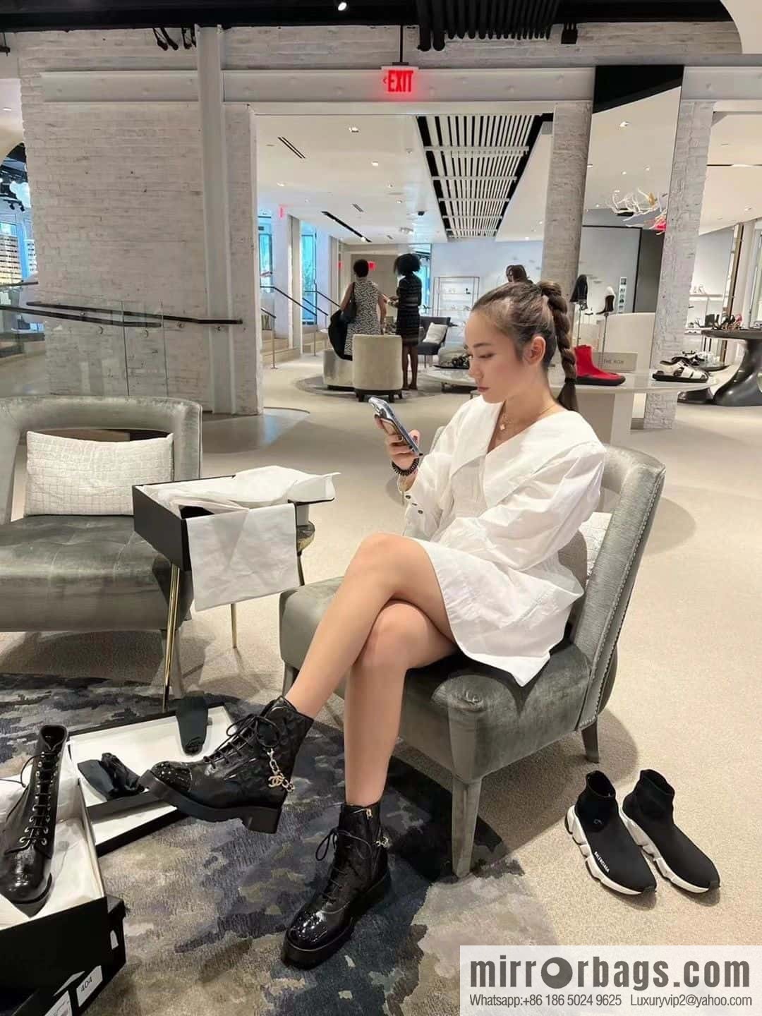 CHANEL Xiaoxiang Autumn and winter rhombus chain Martin boots