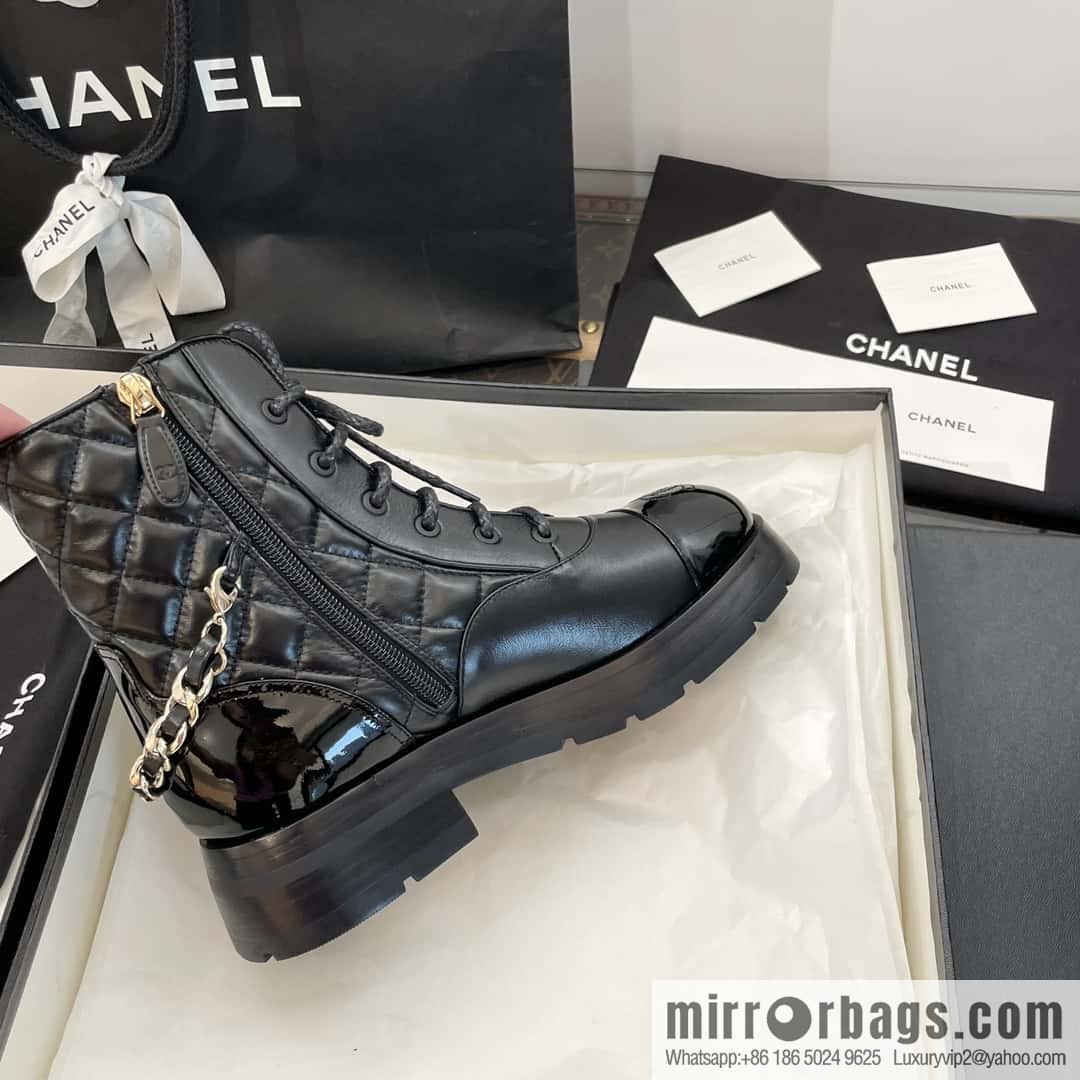 CHANEL Xiaoxiang Autumn and winter rhombus chain Martin boots