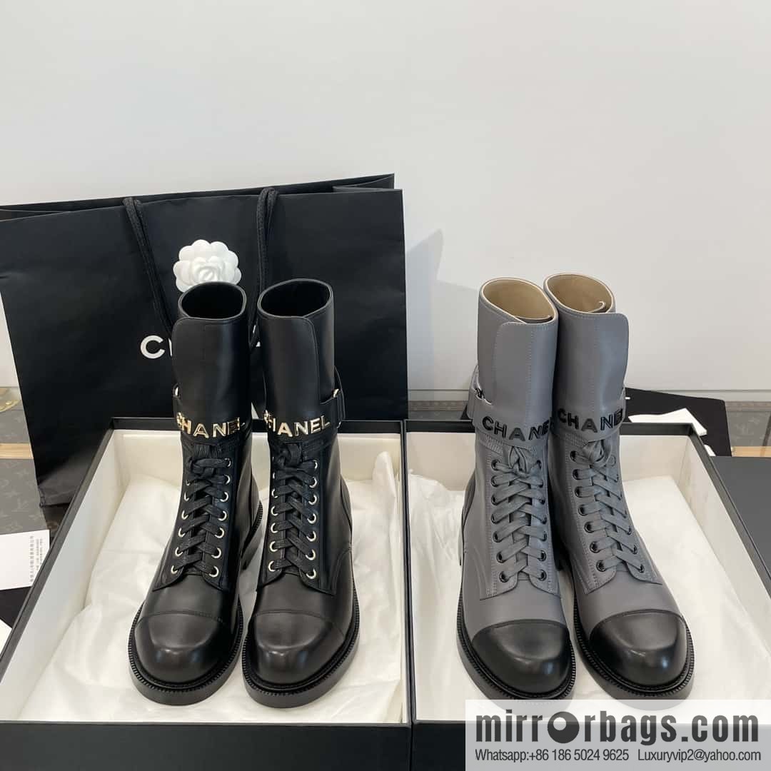 CHANEL Xiaoxiang Lace-up Kusa Knight Motorcycle Boots