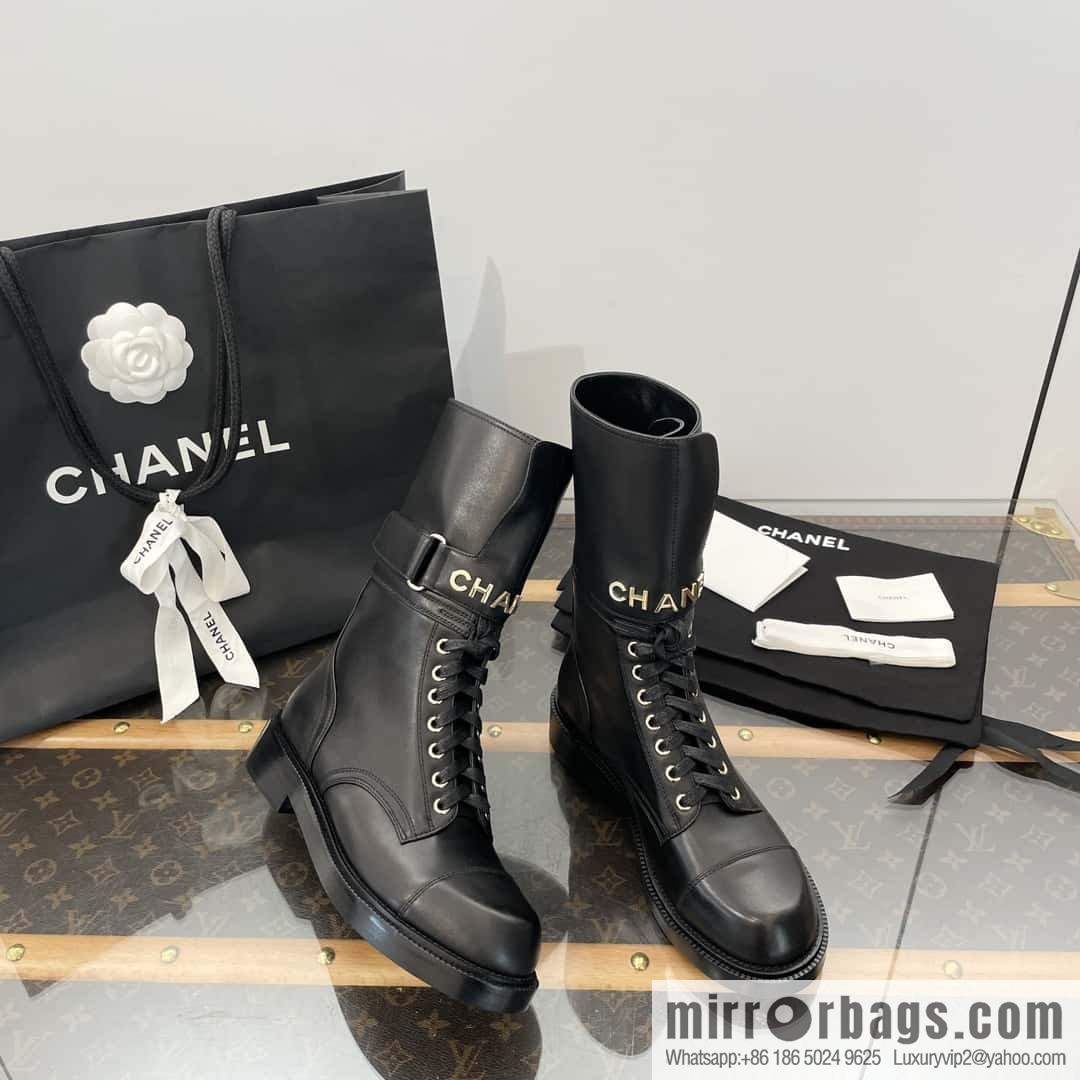 CHANEL Xiaoxiang Lace-up Kusa Knight Motorcycle Boots