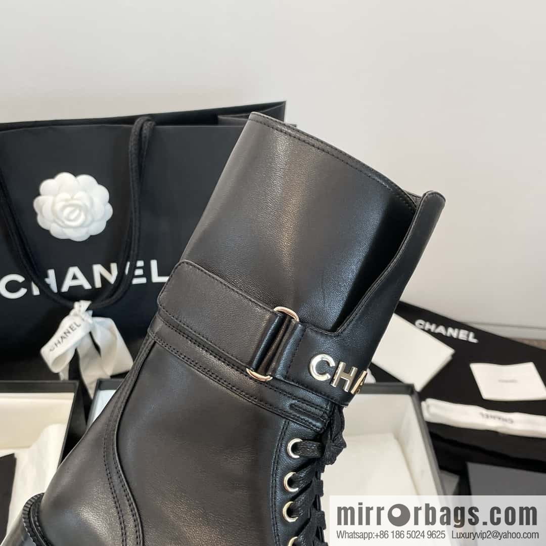 CHANEL Xiaoxiang Lace-up Kusa Knight Motorcycle Boots