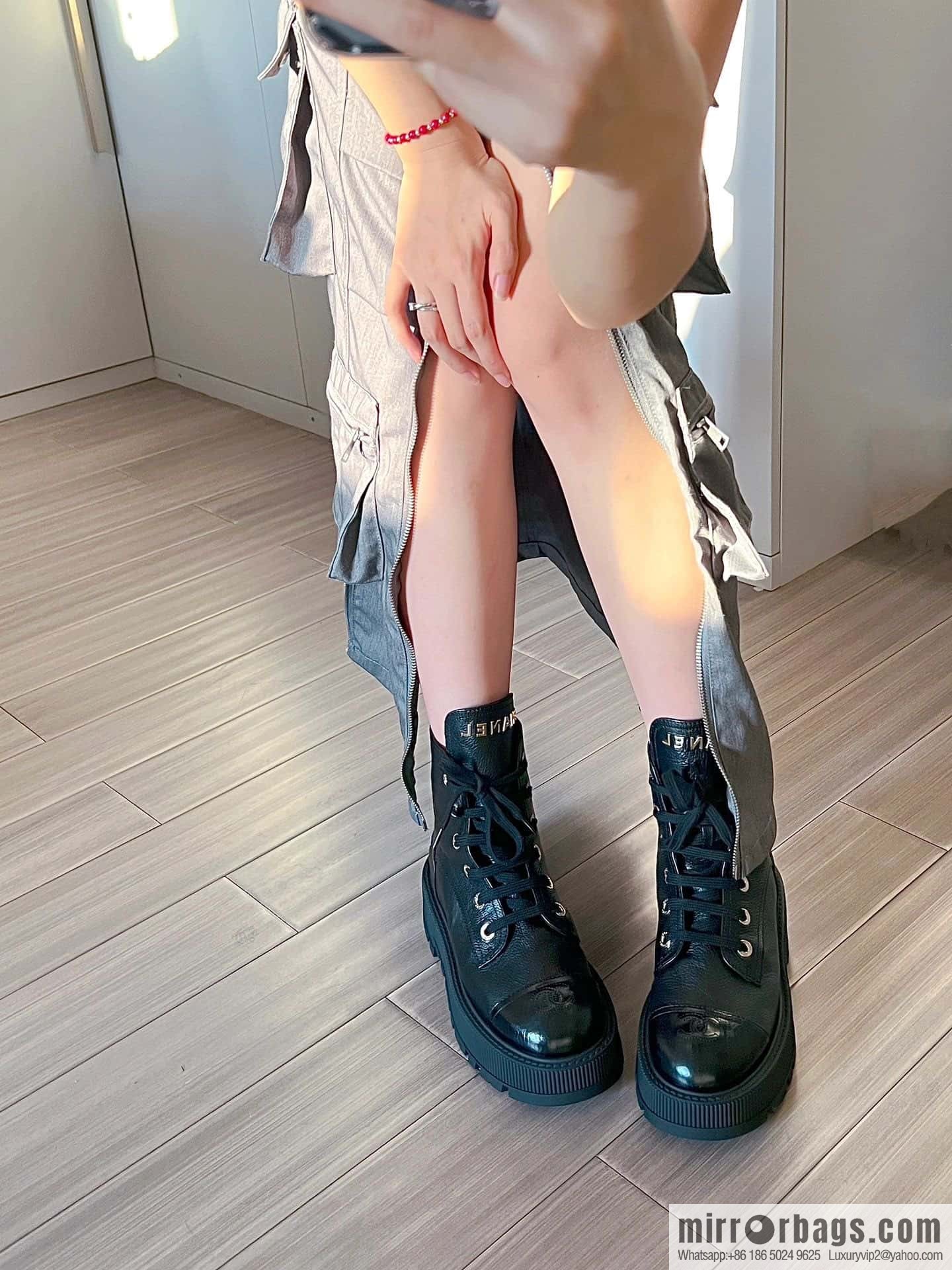 CHANEL Xiaoxiang thick-soled lace-up Martin booties
