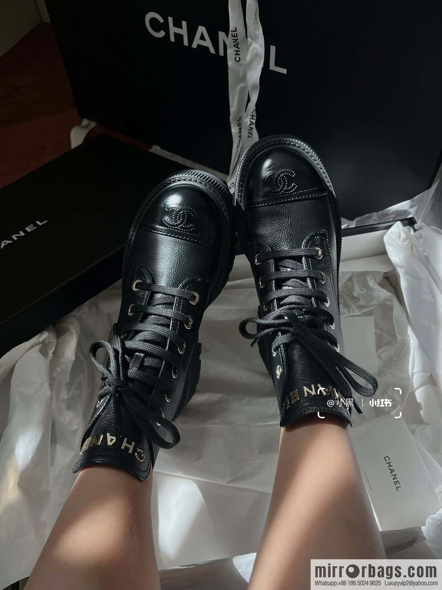 CHANEL Xiaoxiang thick-soled lace-up Martin booties