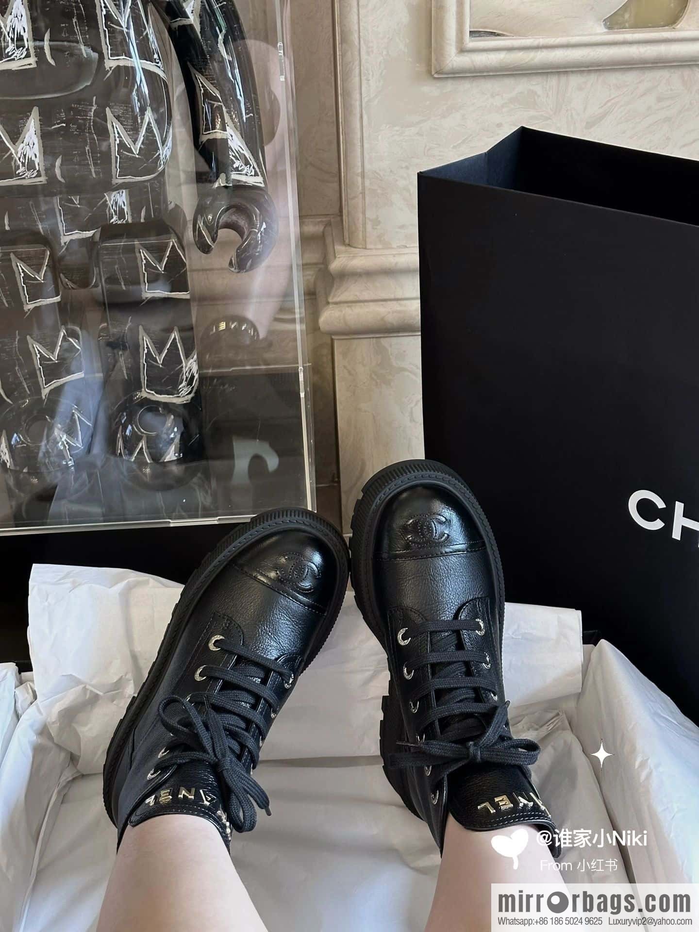 CHANEL Xiaoxiang thick-soled lace-up Martin booties