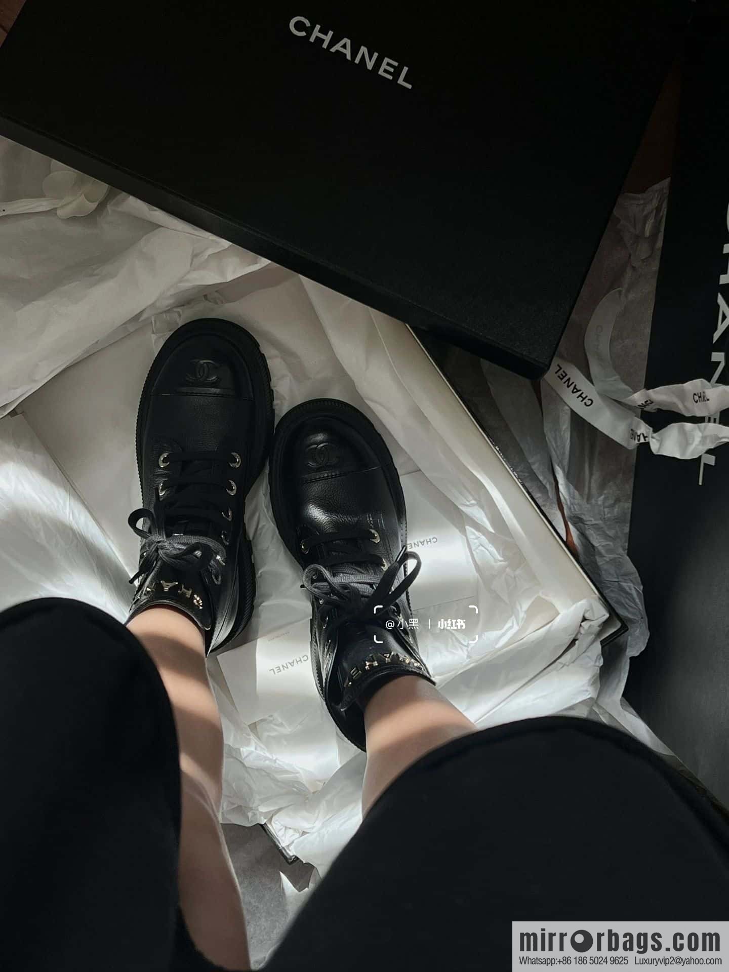 CHANEL Xiaoxiang thick-soled lace-up Martin booties