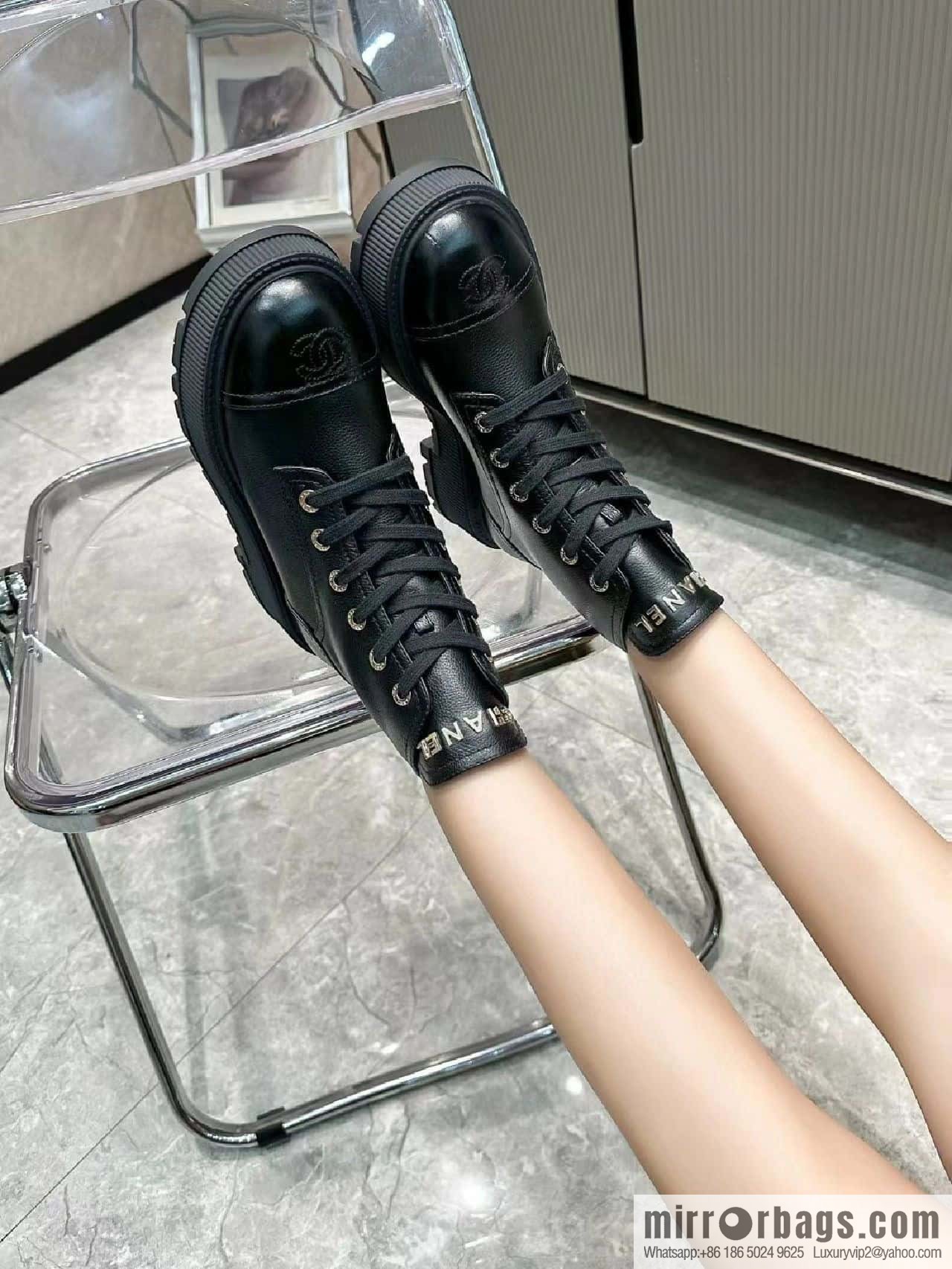 CHANEL Xiaoxiang thick-soled lace-up Martin booties