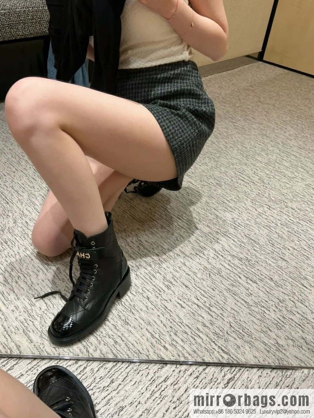 CHANEL Xiaoxiang rhombus letter side zipper locomotive short boots