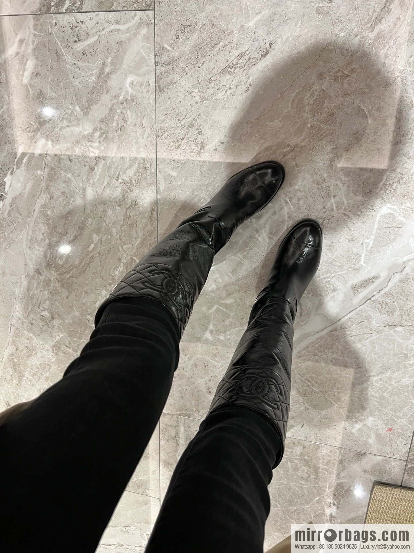 CHANEL autumn/winter rhombus patent leather knight boots