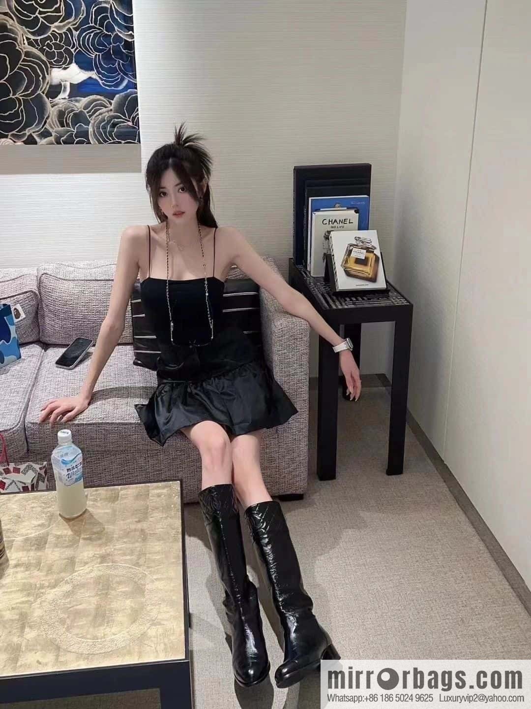 CHANEL autumn/winter rhombus patent leather knight boots