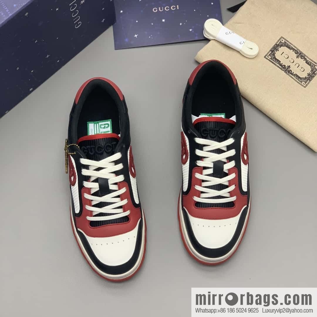 GUCCI black and red color matching cowhide, couple style, the same sports and leisure shoes for men and women