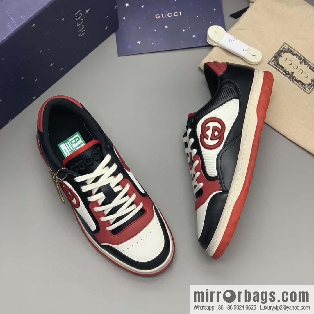 GUCCI black and red color matching cowhide, couple style, the same sports and leisure shoes for men and women