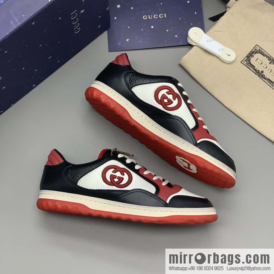GUCCI black and red color matching cowhide, couple style, the same sports and leisure shoes for men and women