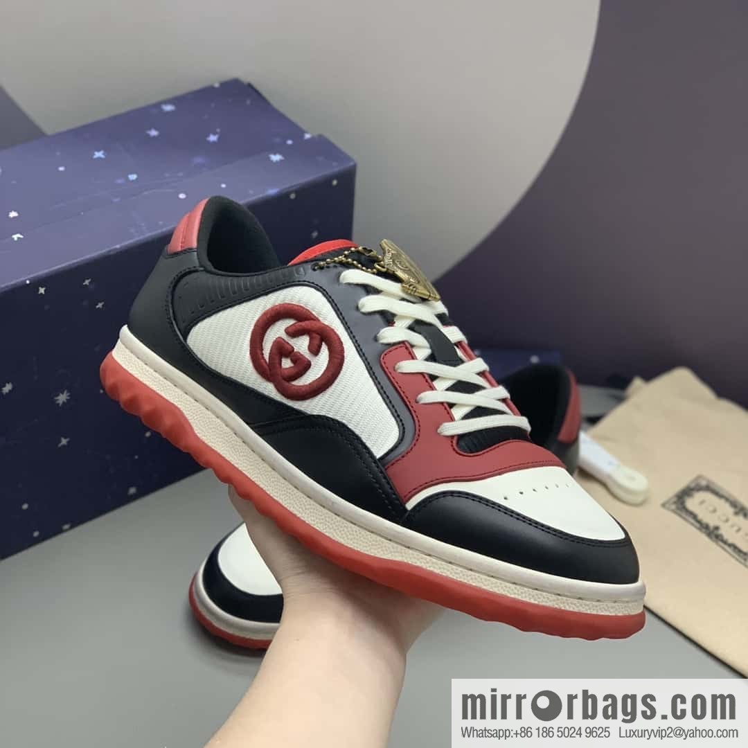 GUCCI black and red color matching cowhide, couple style, the same sports and leisure shoes for men and women