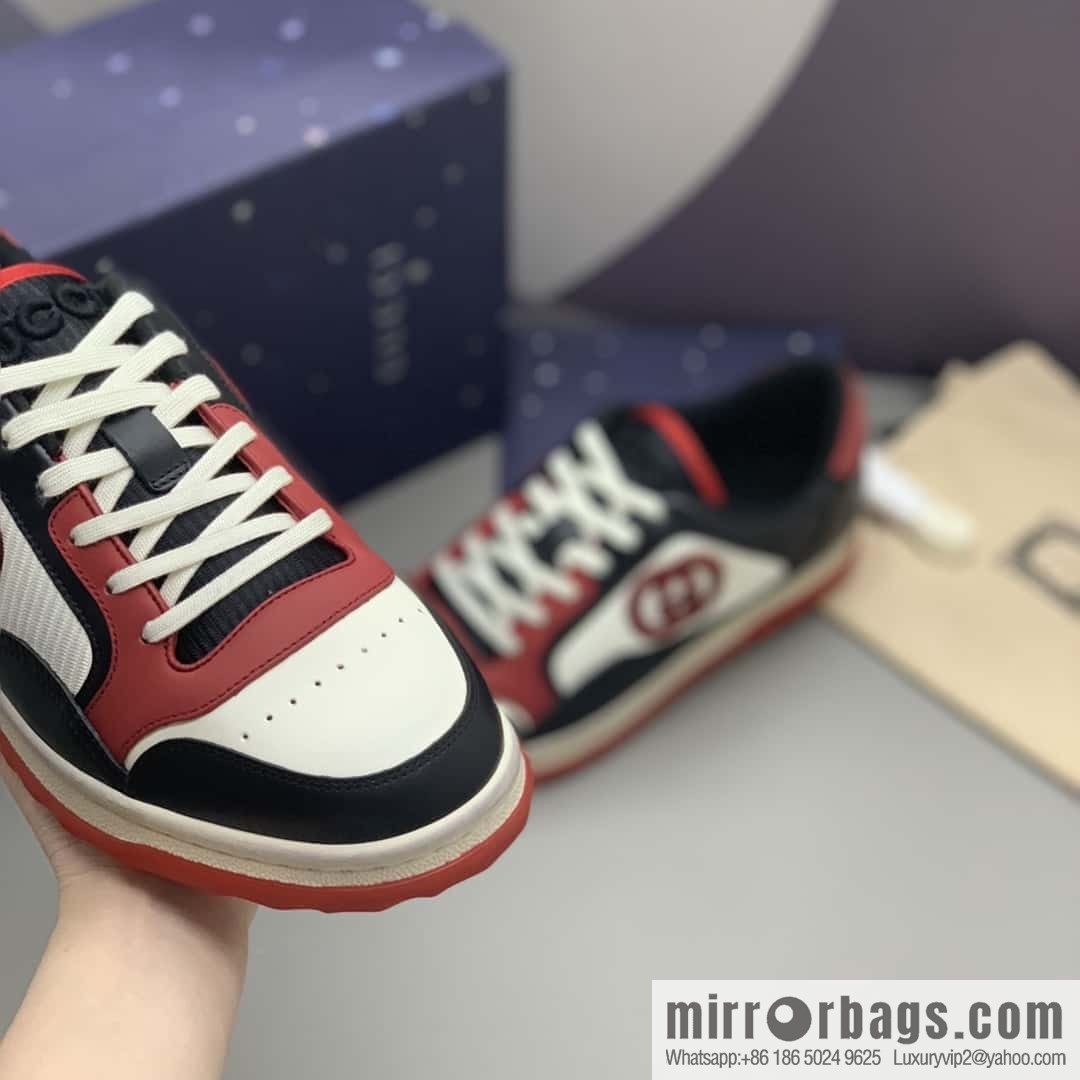 GUCCI black and red color matching cowhide, couple style, the same sports and leisure shoes for men and women