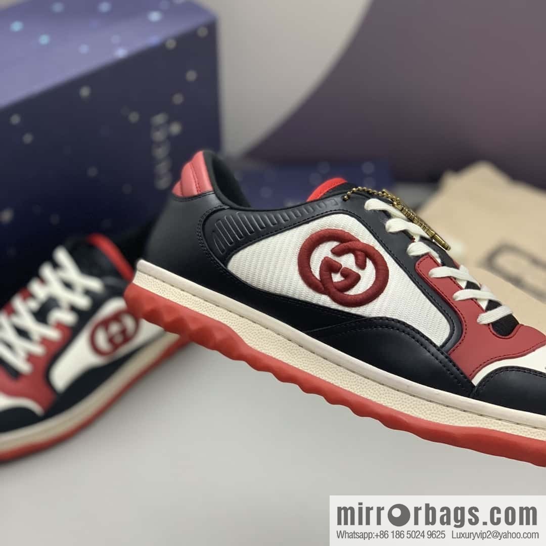 GUCCI black and red color matching cowhide, couple style, the same sports and leisure shoes for men and women