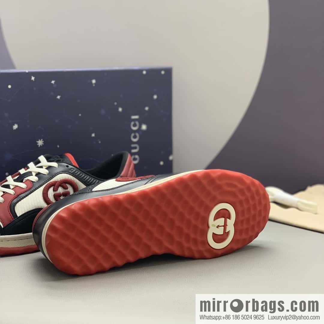 GUCCI black and red color matching cowhide, couple style, the same sports and leisure shoes for men and women