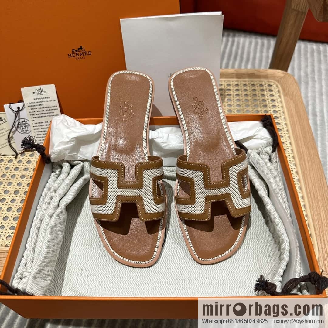 Hermes Hermes, canvas leather H slippers