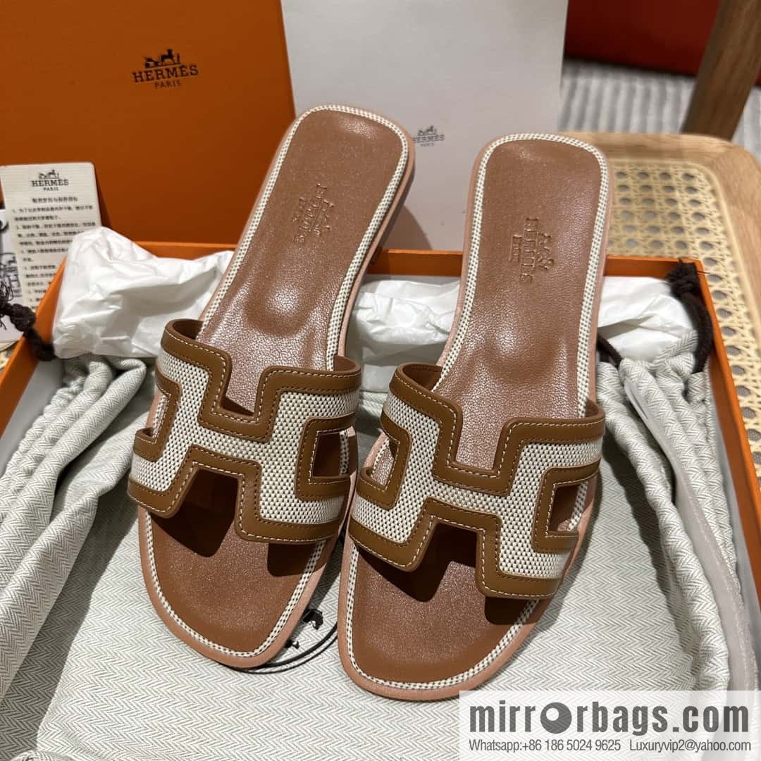 Hermes Hermes, canvas leather H slippers