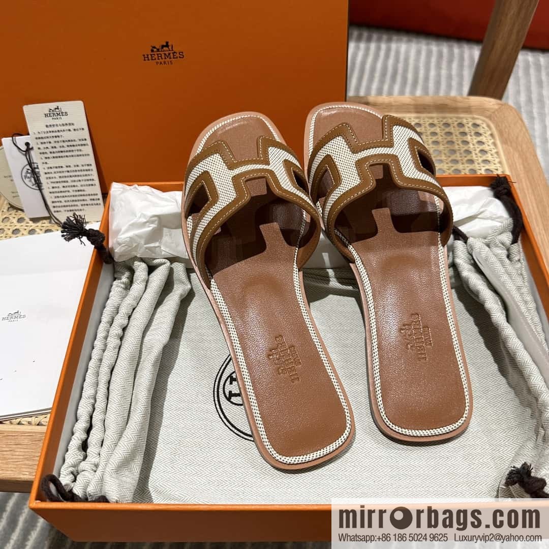 Hermes Hermes, canvas leather H slippers