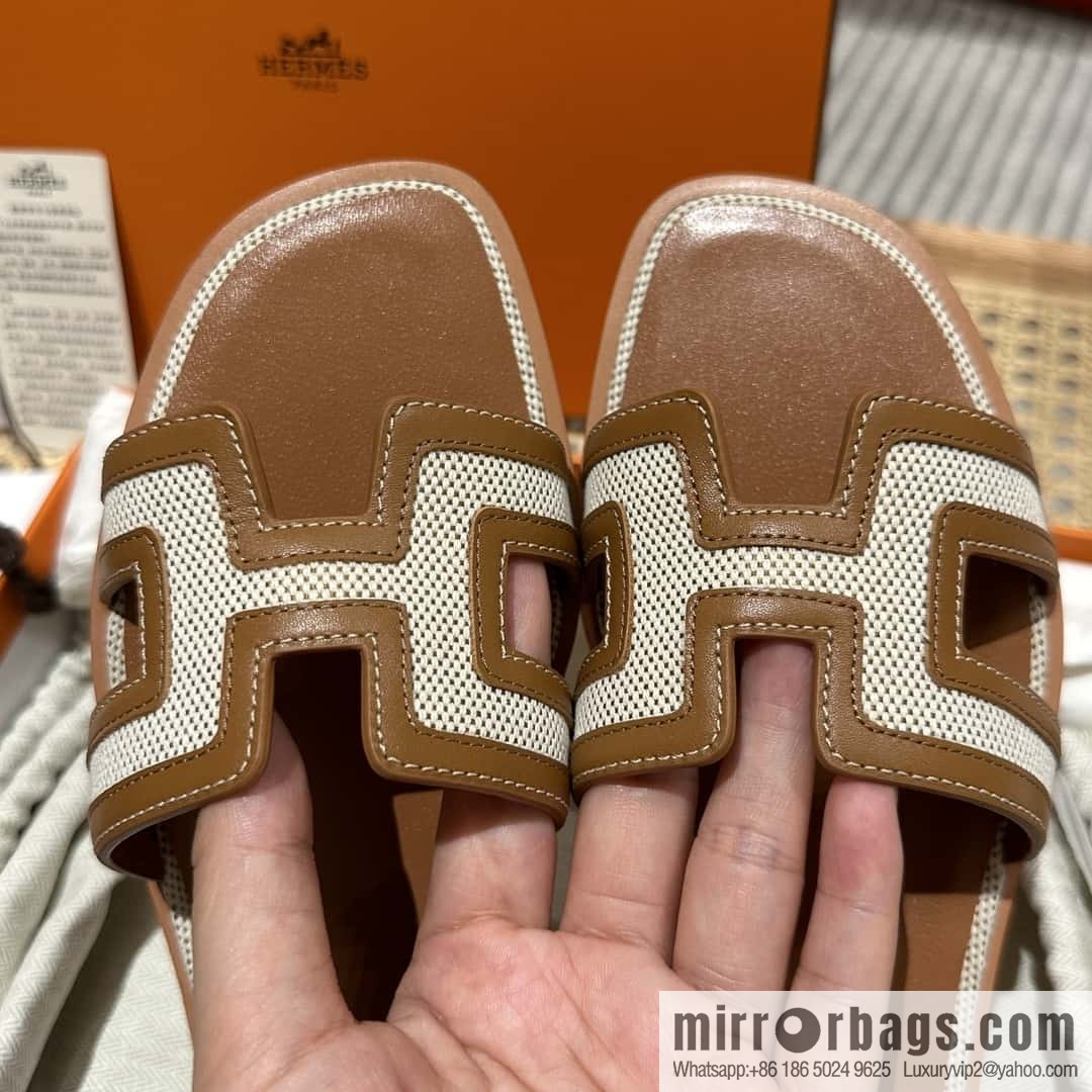 Hermes Hermes, canvas leather H slippers