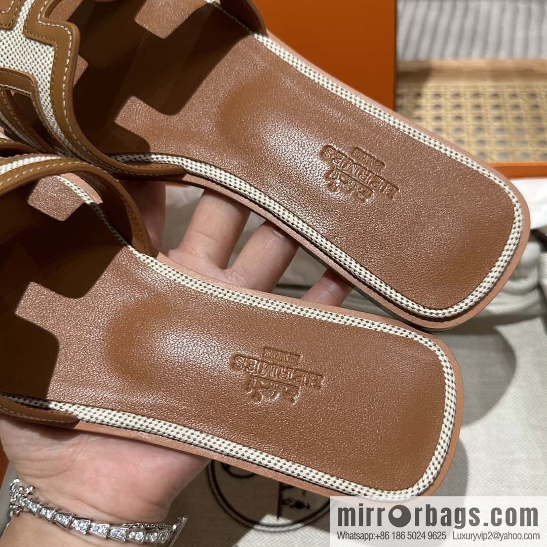 Hermes Hermes, canvas leather H slippers