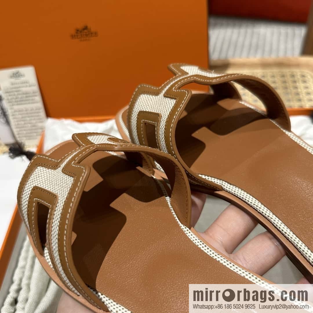 Hermes Hermes, canvas leather H slippers
