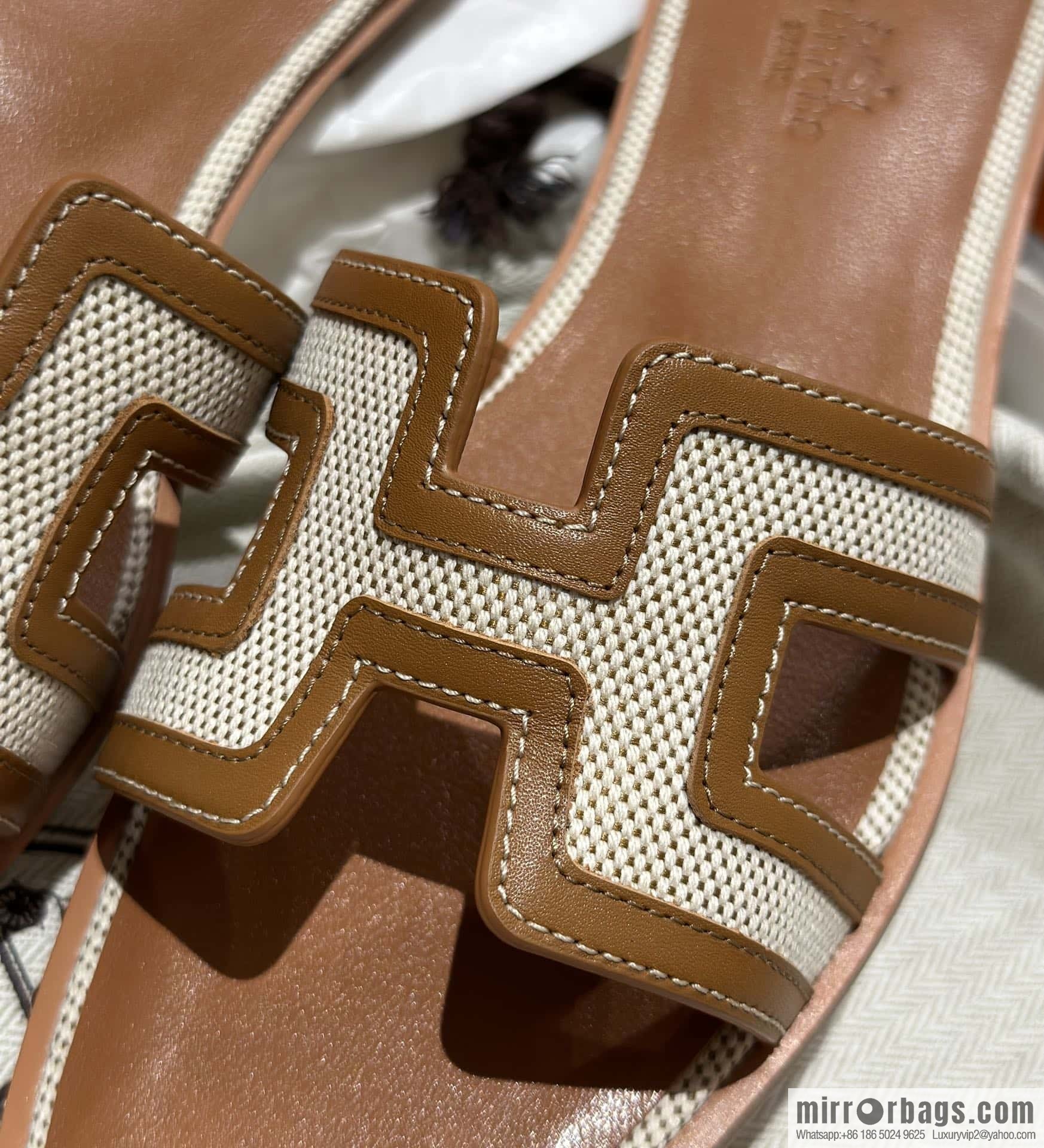 Hermes Hermes, canvas leather H slippers