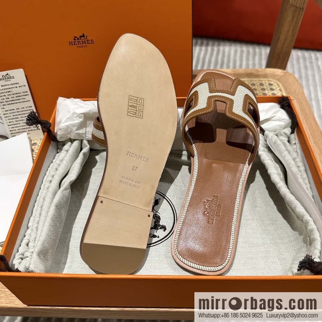 Hermes Hermes, canvas leather H slippers
