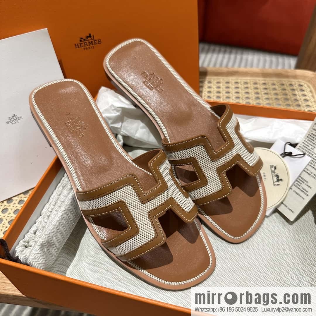 Hermes Hermes, canvas leather H slippers