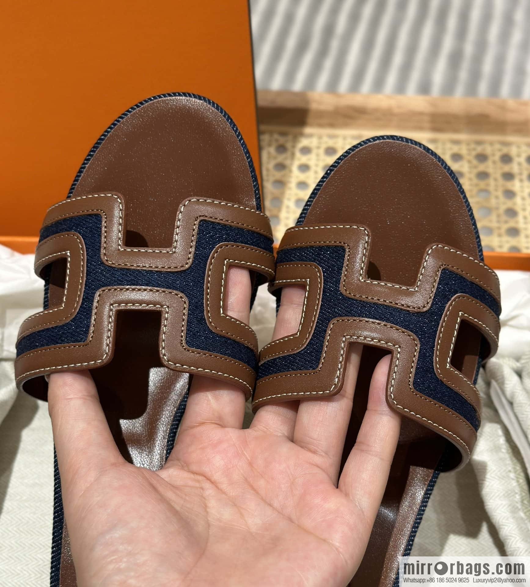 Hermes, brown denim heels