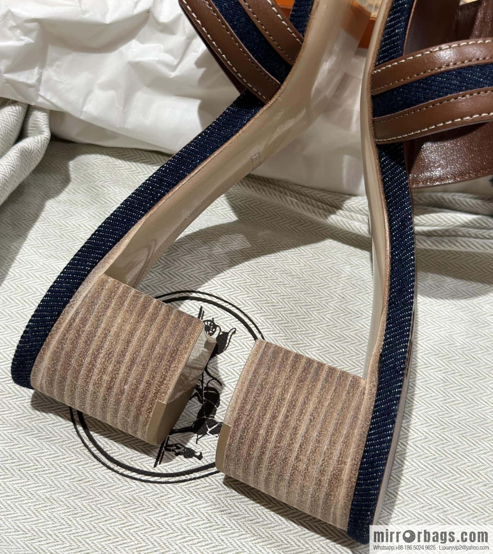 Hermes, brown denim heels