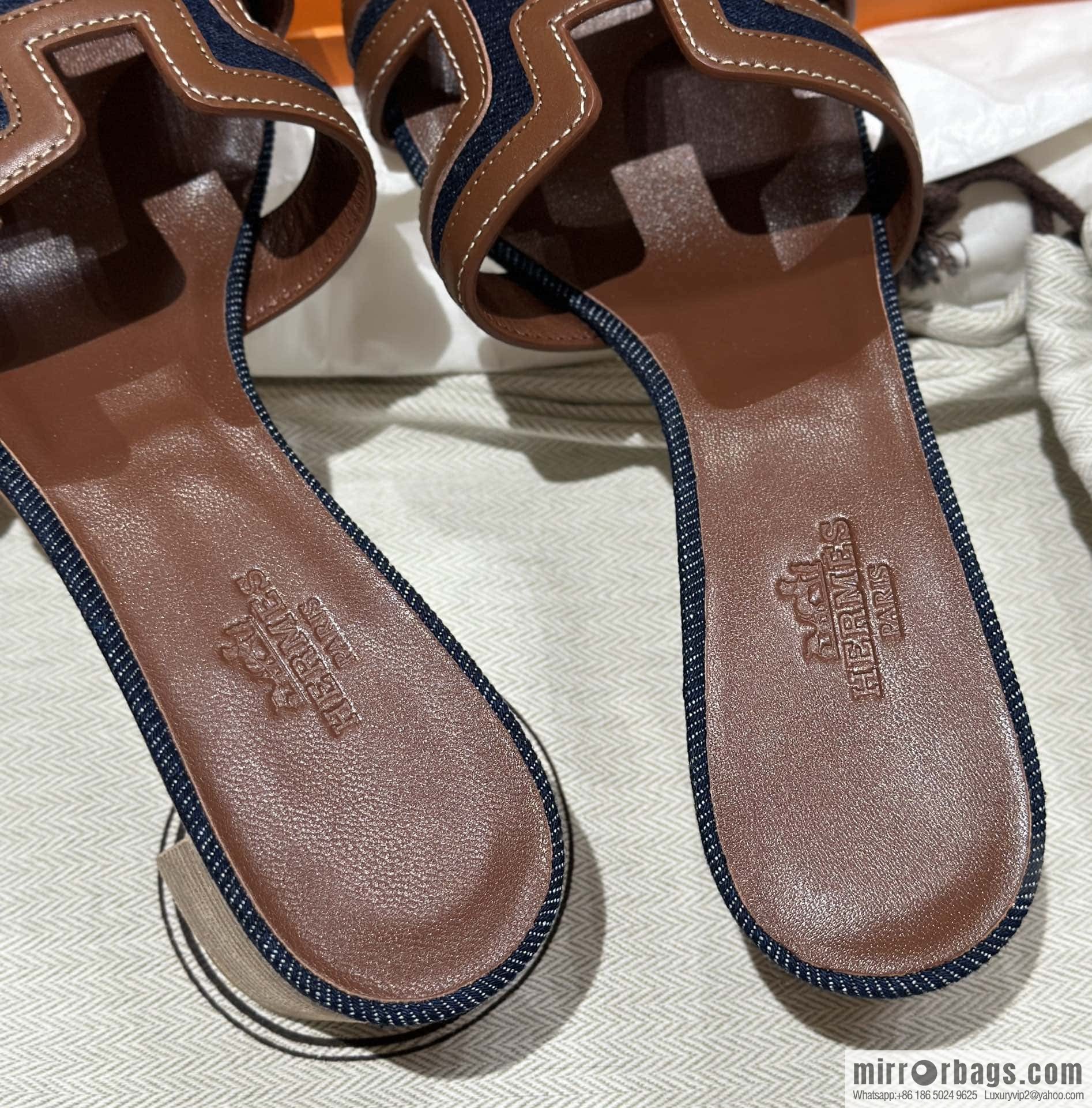 Hermes, brown denim heels